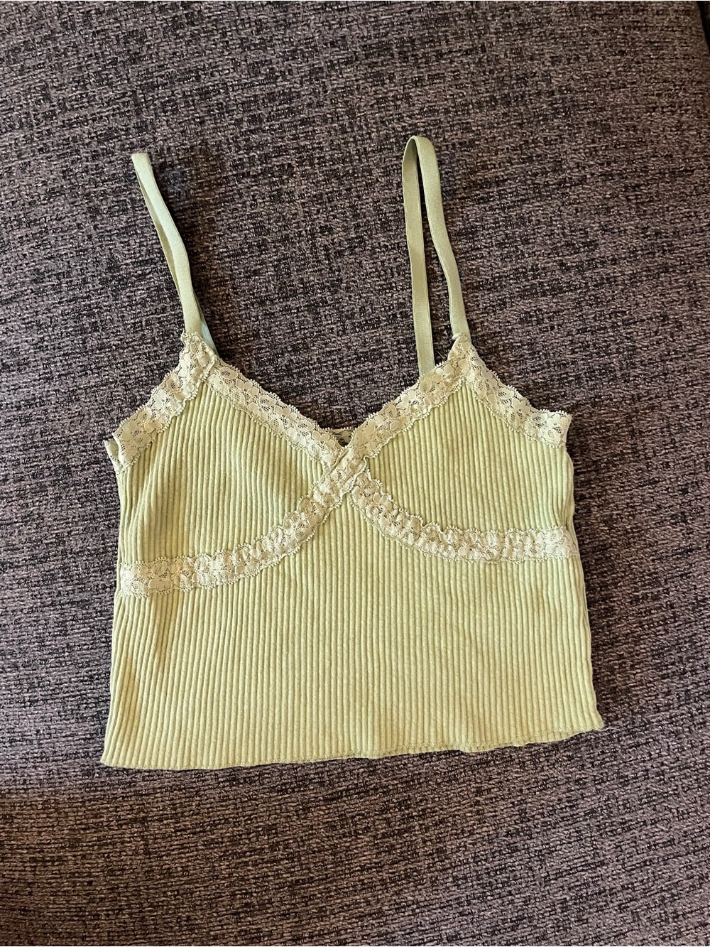 Cotton On Light Green Ribbed Lace-Trim Cami